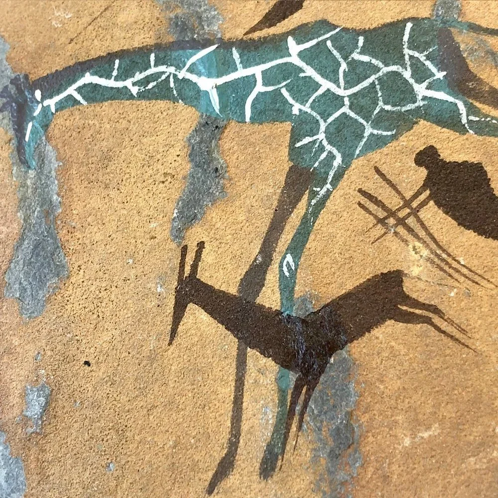 Slate Stone Hand Painted Primitive Hunting Giraffe Art Wall Hanging Decor